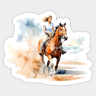 Horseback Beach Riding Watercolor Sticker